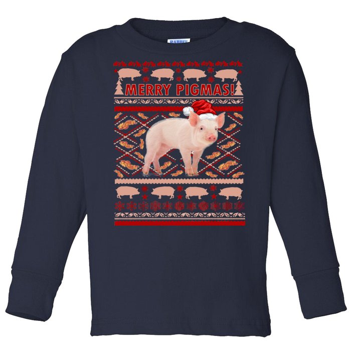 Merry Pigmas Christmas Pig Ugly Sweater Toddler Long Sleeve Shirt