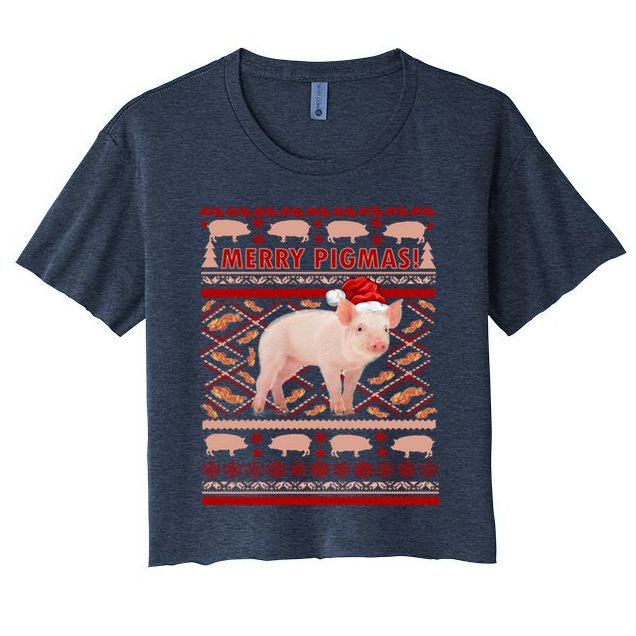 Merry Pigmas Christmas Pig Ugly Sweater Crop Top