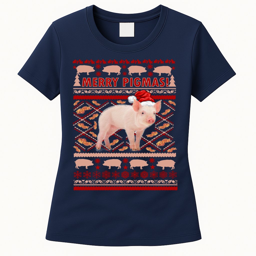 Merry Pigmas Christmas Pig Ugly Sweater Womens T-Shirt