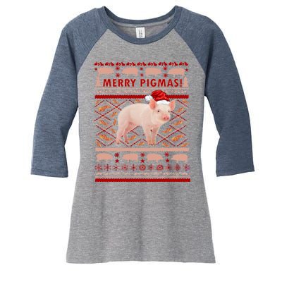 Merry Pigmas Christmas Pig Ugly Sweater Women's Tri-Blend 3/4-Sleeve Raglan Shirt