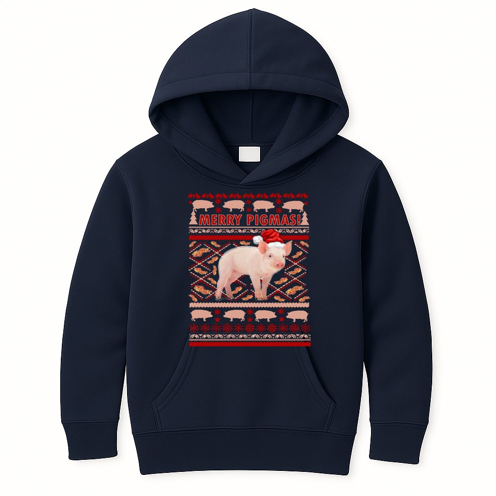 Merry Pigmas Christmas Pig Ugly Sweater Kids Hoodie