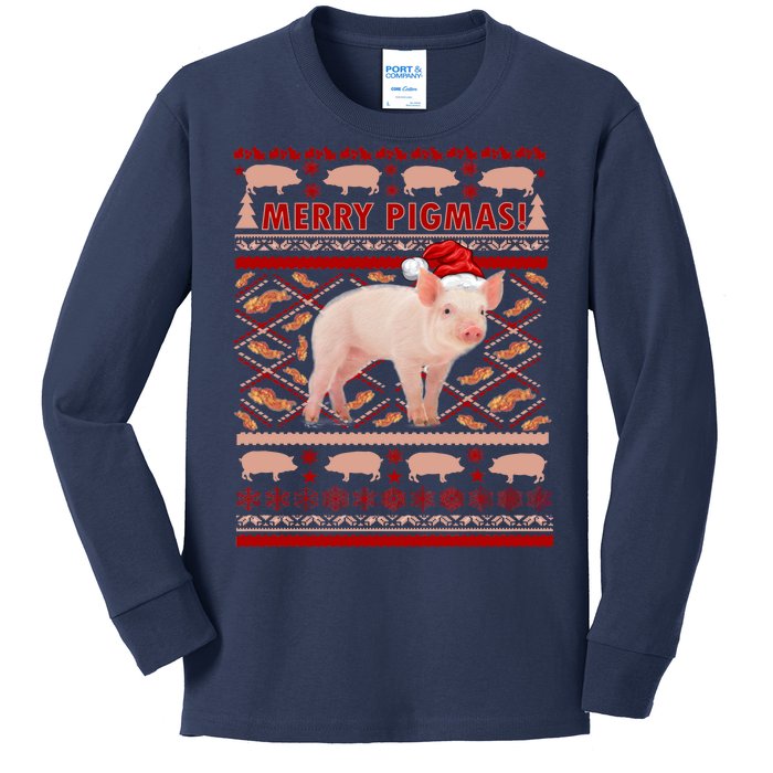 Merry Pigmas Christmas Pig Ugly Sweater Kids Long Sleeve Shirt