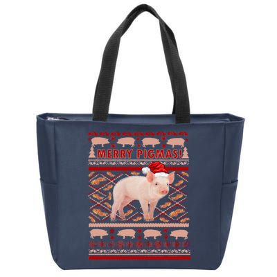 Merry Pigmas Christmas Pig Ugly Sweater Zip Tote Bag