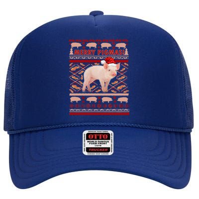 Merry Pigmas Christmas Pig Ugly Sweater High Crown Mesh Back Trucker Hat