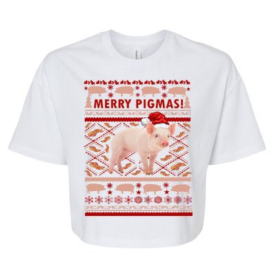 Merry Pigmas Christmas Pig Ugly Sweater Bella+Canvas Jersey Crop Tee