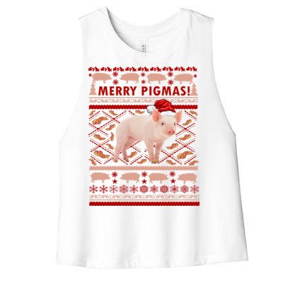 Merry Pigmas Christmas Pig Ugly Sweater Women's Racerback Cropped Tank