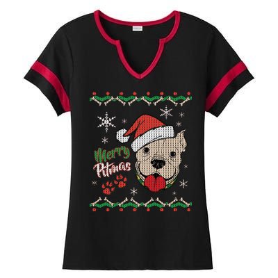 Merry Pitmas Ugly Christmas Sweater Ladies Halftime Notch Neck Tee