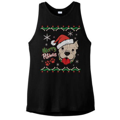 Merry Pitmas Ugly Christmas Sweater Ladies PosiCharge Tri-Blend Wicking Tank