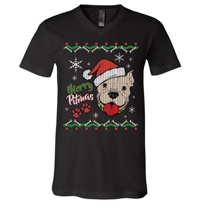 Merry Pitmas Ugly Christmas Sweater V-Neck T-Shirt