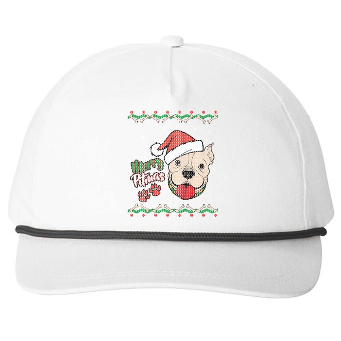 Merry Pitmas Ugly Christmas Sweater Snapback Five-Panel Rope Hat