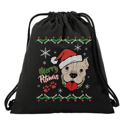 Merry Pitmas Ugly Christmas Sweater Drawstring Bag