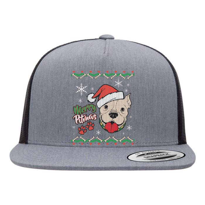 Merry Pitmas Ugly Christmas Sweater Flat Bill Trucker Hat