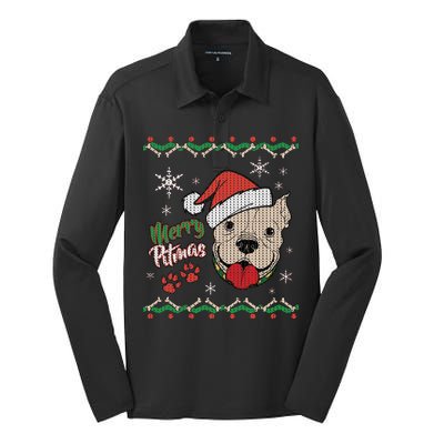 Merry Pitmas Ugly Christmas Sweater Silk Touch Performance Long Sleeve Polo