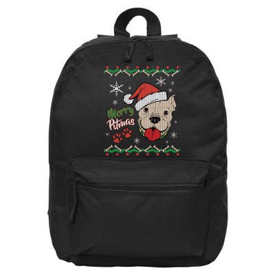 Merry Pitmas Ugly Christmas Sweater 16 in Basic Backpack