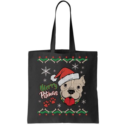 Merry Pitmas Ugly Christmas Sweater Tote Bag