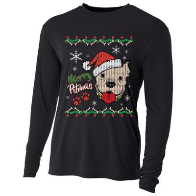 Merry Pitmas Ugly Christmas Sweater Cooling Performance Long Sleeve Crew