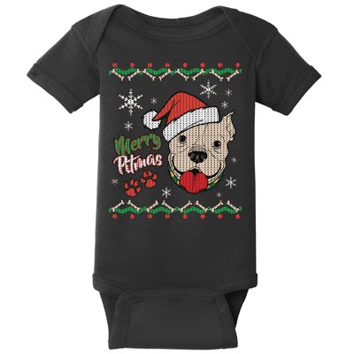 Merry Pitmas Ugly Christmas Sweater Baby Bodysuit