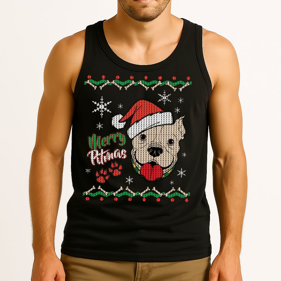 Merry Pitmas Ugly Christmas Sweater Tank Top