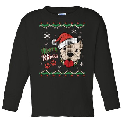 Merry Pitmas Ugly Christmas Sweater Toddler Long Sleeve Shirt