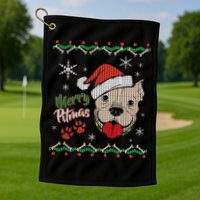 Merry Pitmas Ugly Christmas Sweater Golf Towel