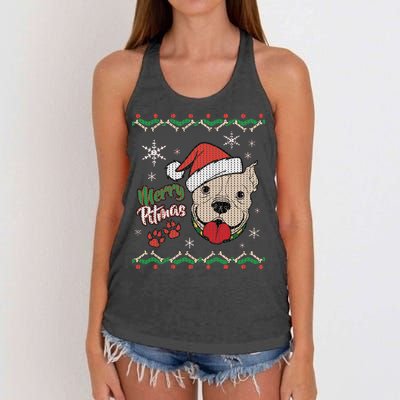 Merry Pitmas Ugly Christmas Sweater Women's Knotted Racerback Tank