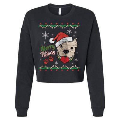 Merry Pitmas Ugly Christmas Sweater Cropped Pullover Crew