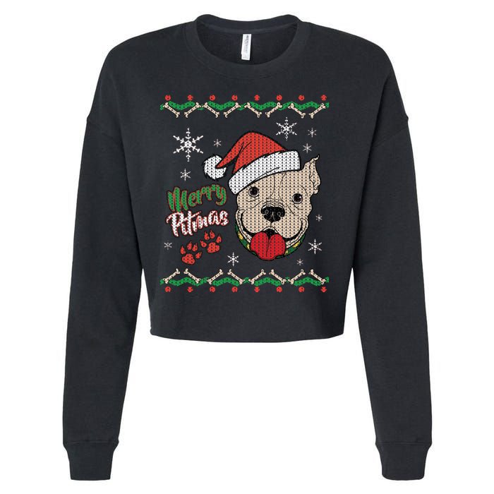 Merry Pitmas Ugly Christmas Sweater Cropped Pullover Crew