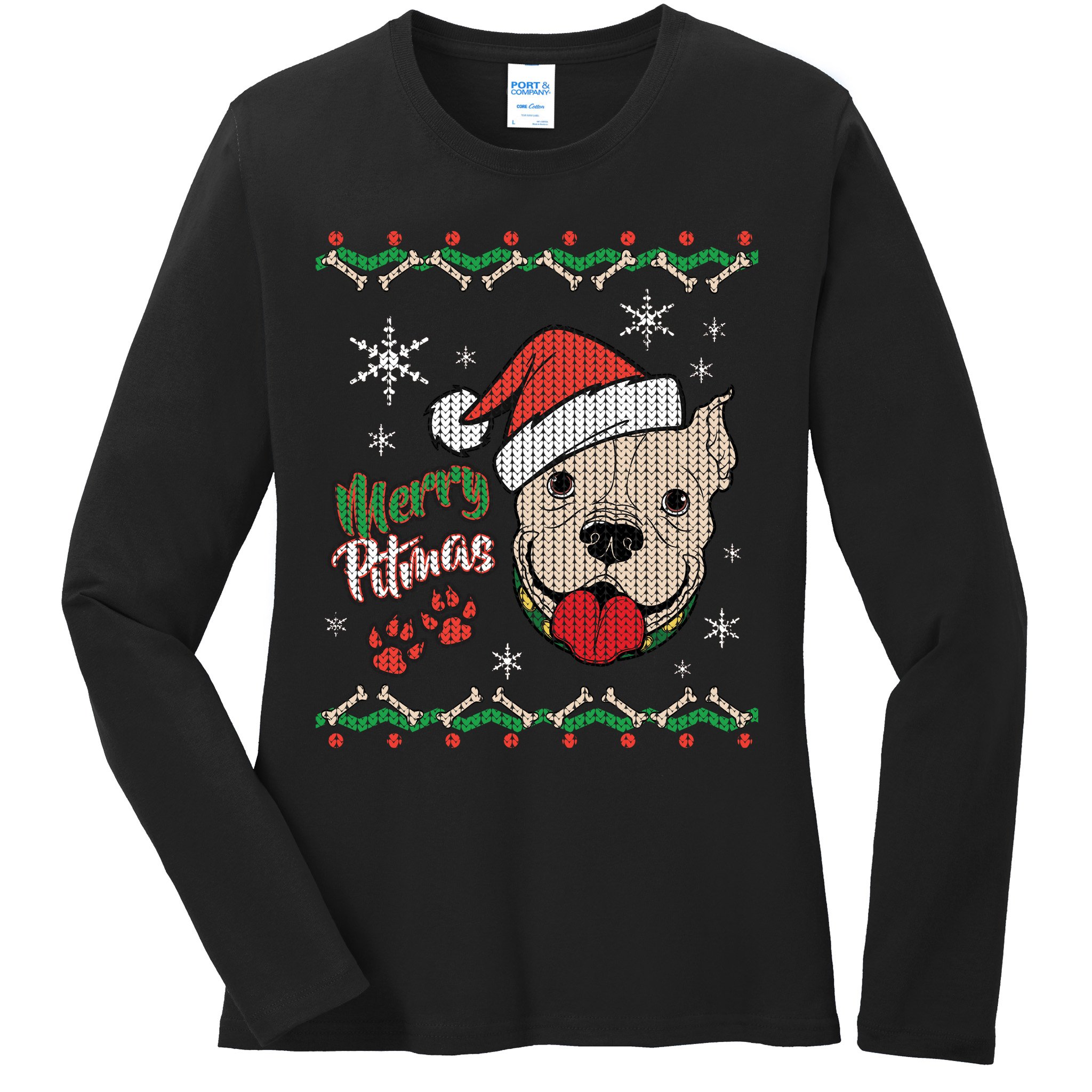 Merry Pitmas Ugly Christmas Sweater Ladies Long Sleeve Shirt