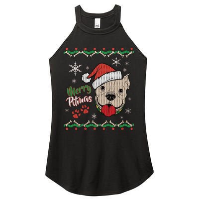 Merry Pitmas Ugly Christmas Sweater Women’s Perfect Tri Rocker Tank