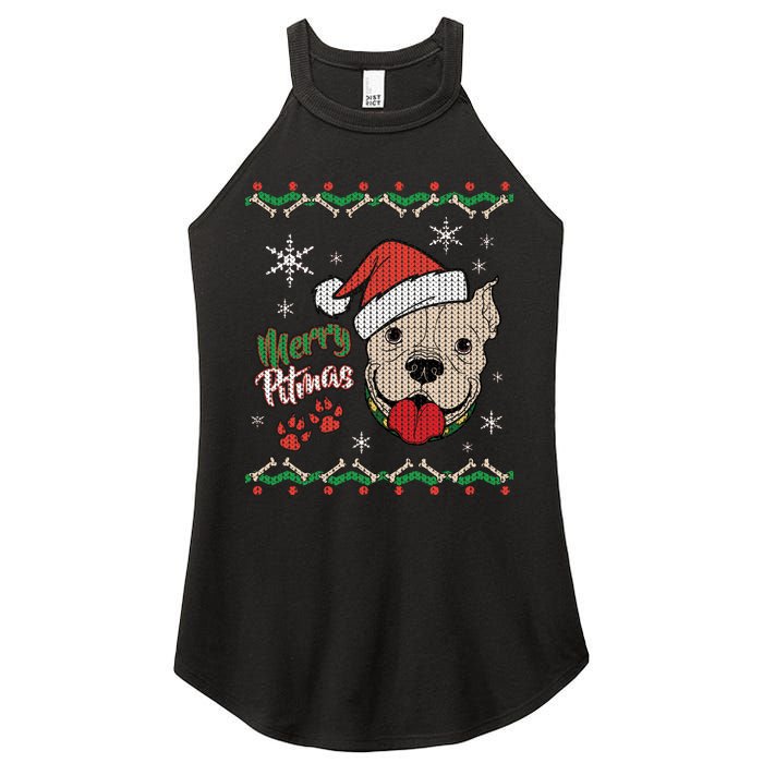 Merry Pitmas Ugly Christmas Sweater Women's Perfect Tri Rocker Tank