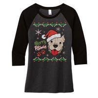 Merry Pitmas Ugly Christmas Sweater Women's Tri-Blend 3/4-Sleeve Raglan Shirt