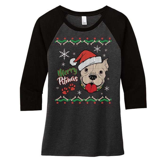 Merry Pitmas Ugly Christmas Sweater Women's Tri-Blend 3/4-Sleeve Raglan Shirt