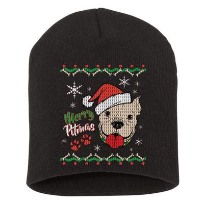 Merry Pitmas Ugly Christmas Sweater Short Acrylic Beanie