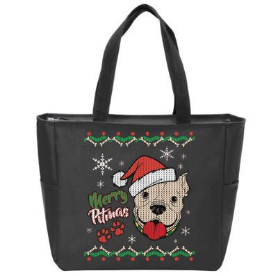 Merry Pitmas Ugly Christmas Sweater Zip Tote Bag