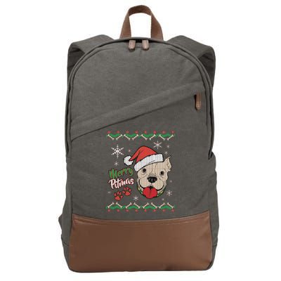 Merry Pitmas Ugly Christmas Sweater Cotton Canvas Backpack