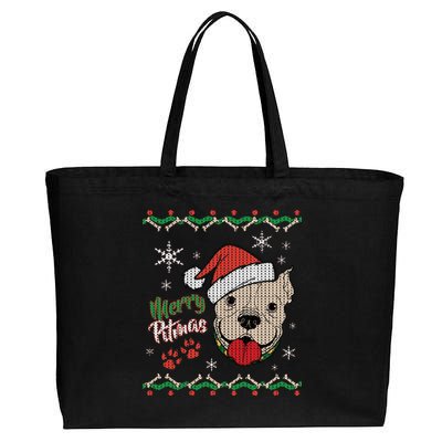 Merry Pitmas Ugly Christmas Sweater Cotton Canvas Jumbo Tote