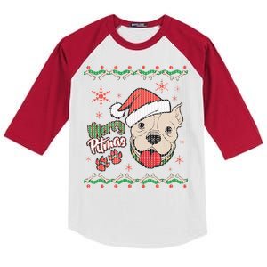 Merry Pitmas Ugly Christmas Sweater Kids Colorblock Raglan Jersey