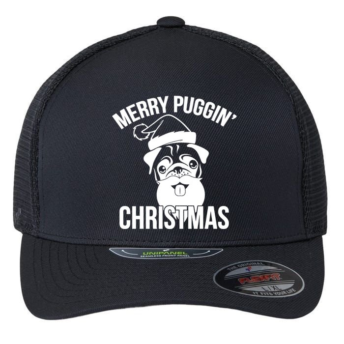 Merry Puggin Christmas Pug Flexfit Unipanel Trucker Cap