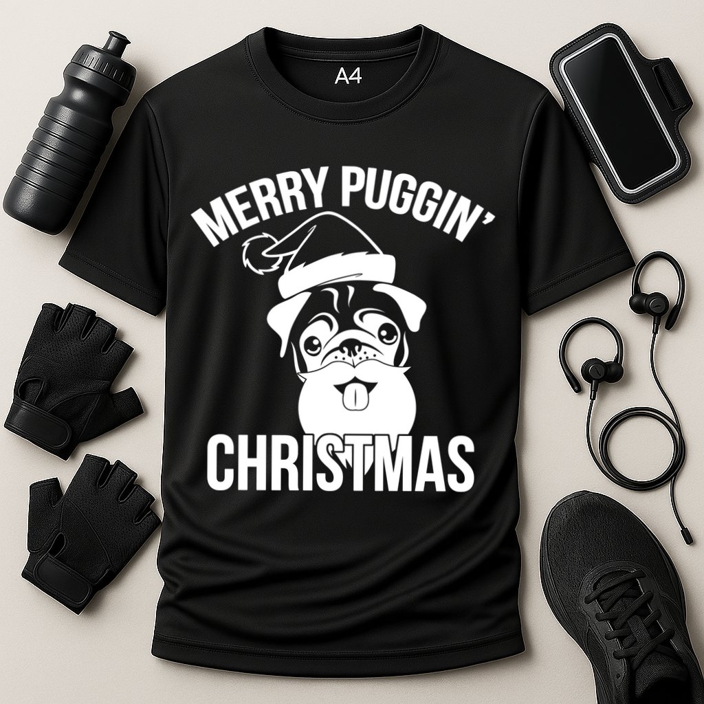 Merry Puggin Christmas Pug Cooling Performance Crew T-Shirt