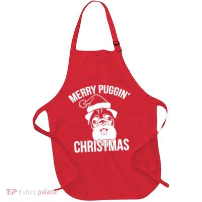 Merry Puggin Christmas Pug Full-Length Apron With Pockets