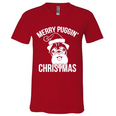 Merry Puggin Christmas Pug V-Neck T-Shirt