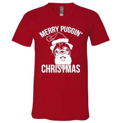 Merry Puggin Christmas Pug V-Neck T-Shirt