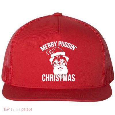 Merry Puggin Christmas Pug Flat Bill Trucker Hat