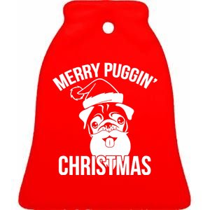 Merry Puggin Christmas Pug Ceramic Bell Ornament