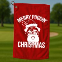 Merry Puggin Christmas Pug Golf Towel