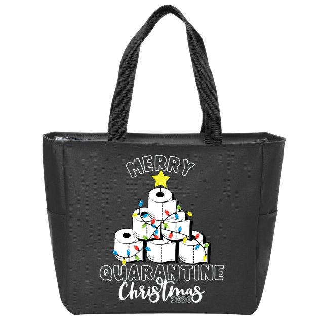 Merry Quarantine Christmas Toilet Paper Tree Zip Tote Bag