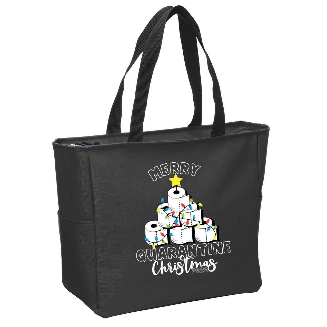 Merry Quarantine Christmas Toilet Paper Tree Zip Tote Bag