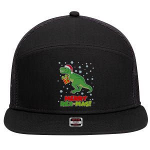 Merry Rex-Mas Ugly Christmas 7 Panel Mesh Trucker Snapback Hat