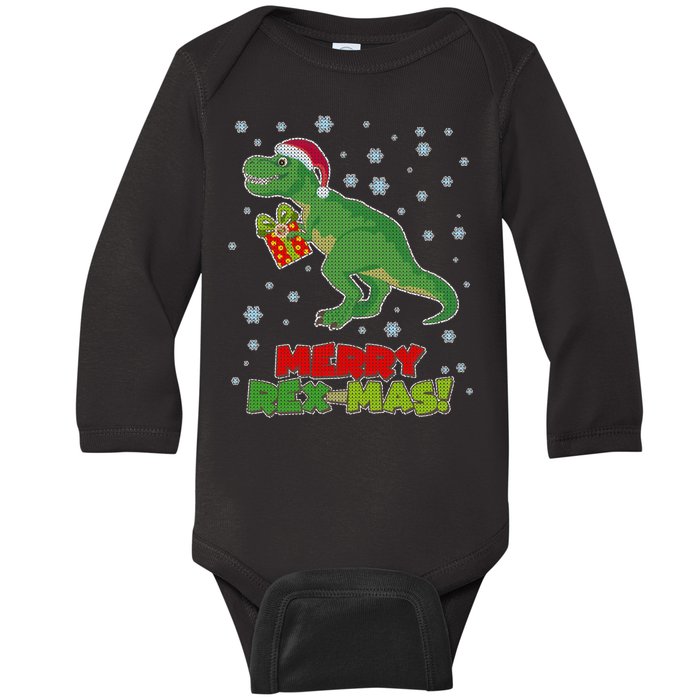 Merry Rex-Mas Ugly Christmas Baby Long Sleeve Bodysuit