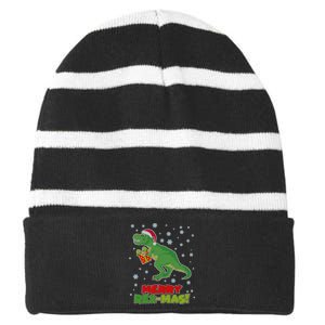 Merry Rex-Mas Ugly Christmas Striped Beanie with Solid Band